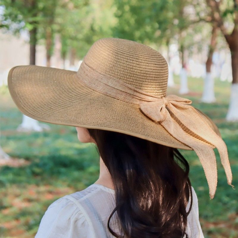 可折叠大沿草编帽子女夏海边度假防晒沙滩帽大帽檐遮阳太阳帽草帽