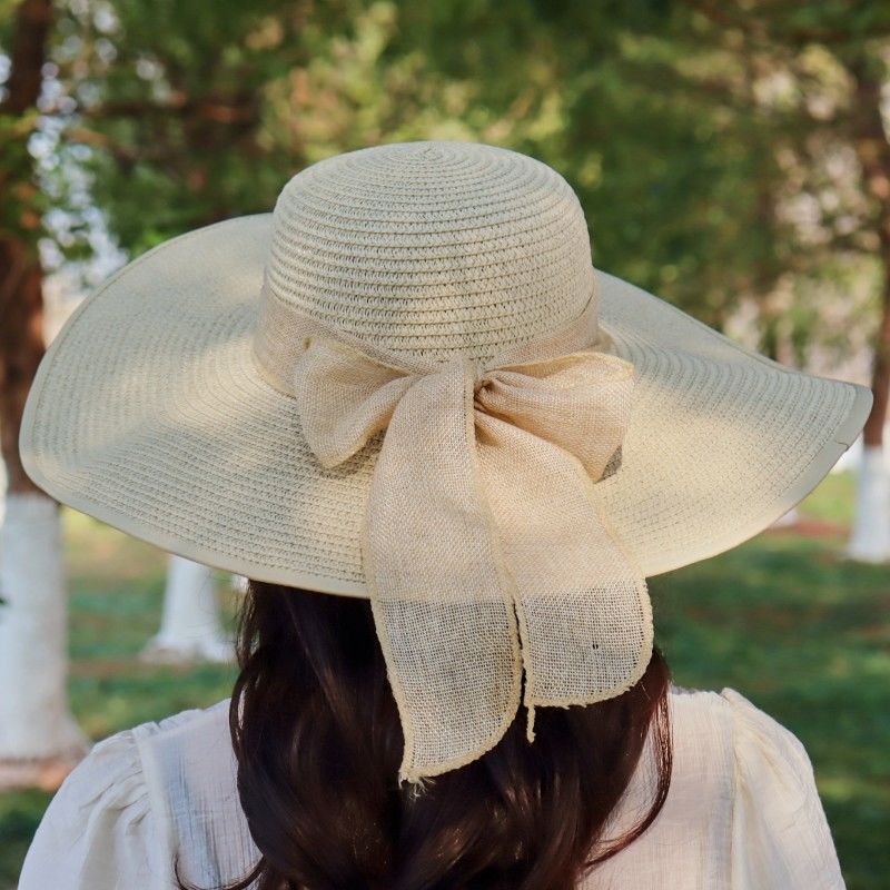 可折叠大沿草编帽子女夏海边度假防晒沙滩帽大帽檐遮阳太阳帽草帽