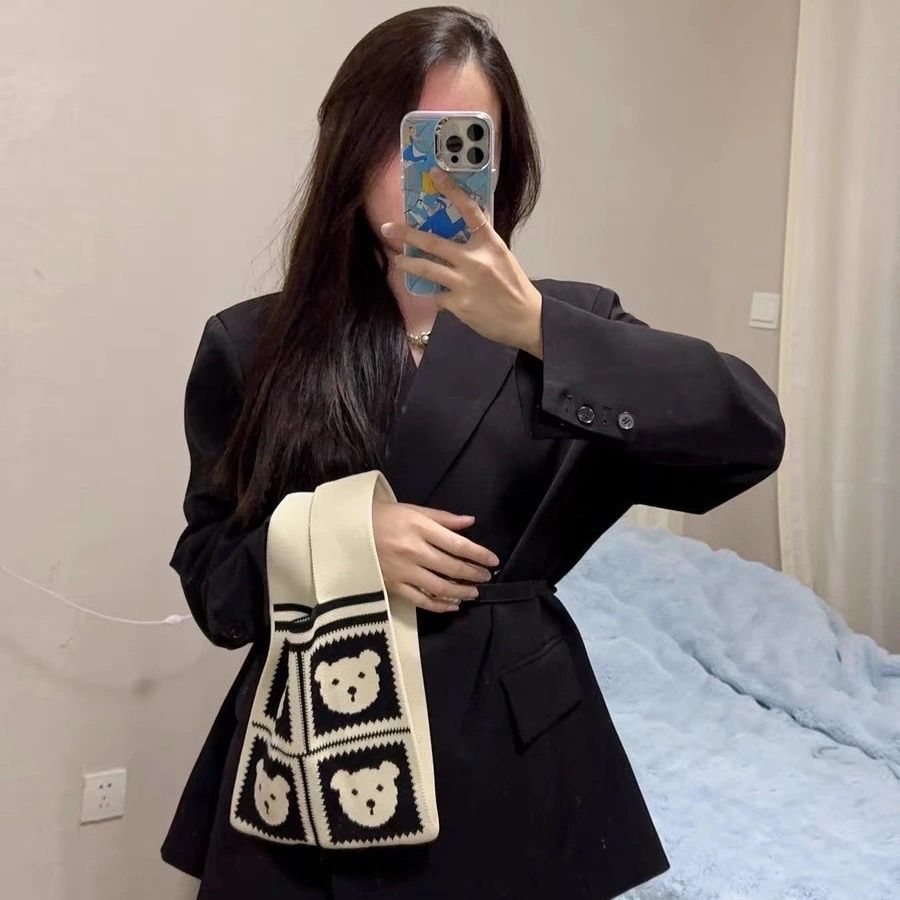 袋子外出便携式针织手提袋手拎小包新款针织手提包教师节礼品袋 图片 6