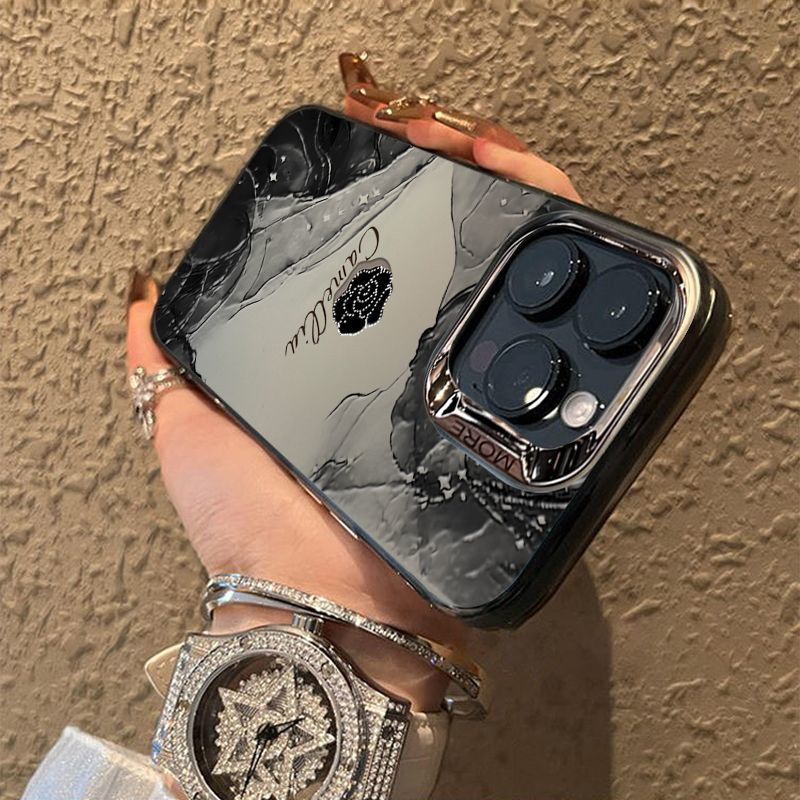 Custodia per telefono compatibile con iPhone 16 Pro Max con motivo Camellia, per uomo e donna, iPhone 15 argento, 14/13, resistente allo sporco, X_voghion.com