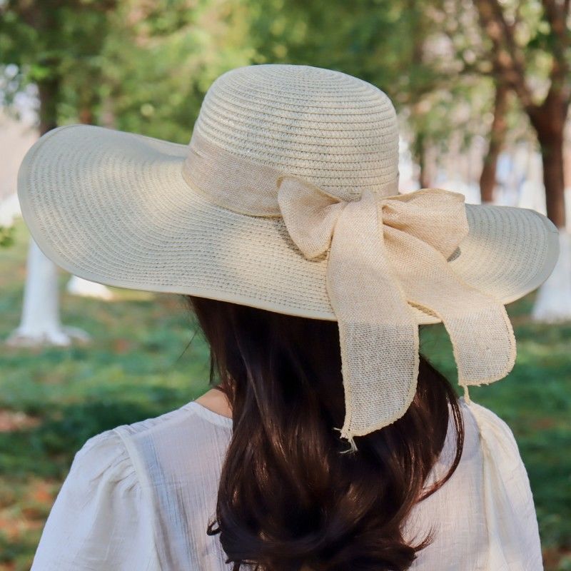 可折叠大沿草编帽子女夏海边度假防晒沙滩帽大帽檐遮阳太阳帽草帽