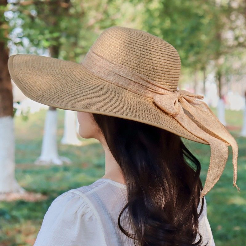 可折叠大沿草编帽子女夏海边度假防晒沙滩帽大帽檐遮阳太阳帽草帽