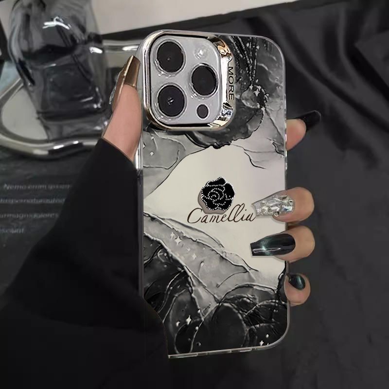 Custodia per telefono compatibile con iPhone 16 Pro Max con motivo Camellia, per uomo e donna, iPhone 15 argento, 14/13, resistente allo sporco, X_voghion.com