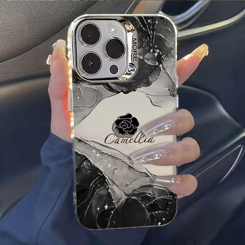 Custodia per telefono compatibile con iPhone 16 Pro Max con motivo Camellia, per uomo e donna, iPhone 15 argento, 14/13, resistente allo sporco, X_voghion.com