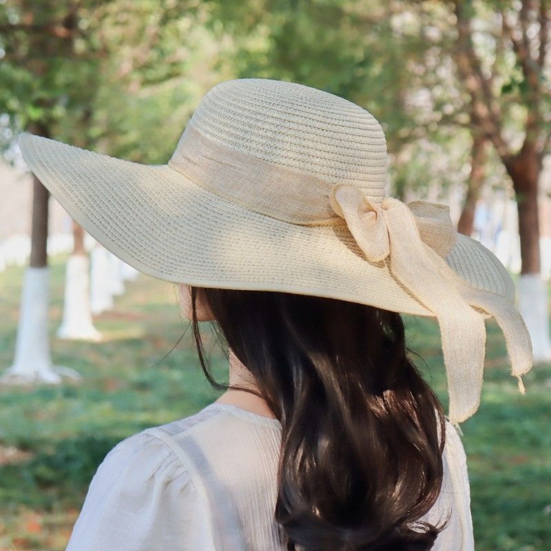可折叠大沿草编帽子女夏海边度假防晒沙滩帽大帽檐遮阳太阳帽草帽