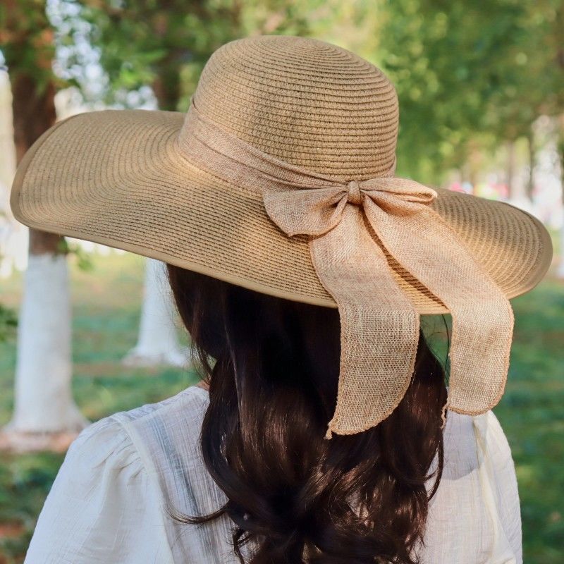 可折叠大沿草编帽子女夏海边度假防晒沙滩帽大帽檐遮阳太阳帽草帽