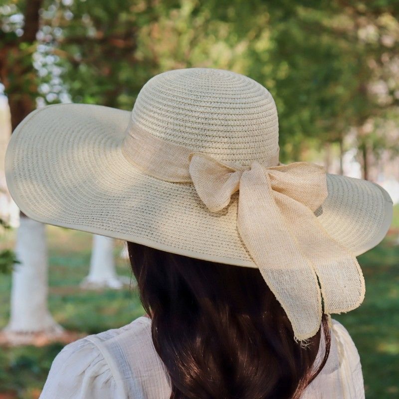 可折叠大沿草编帽子女夏海边度假防晒沙滩帽大帽檐遮阳太阳帽草帽