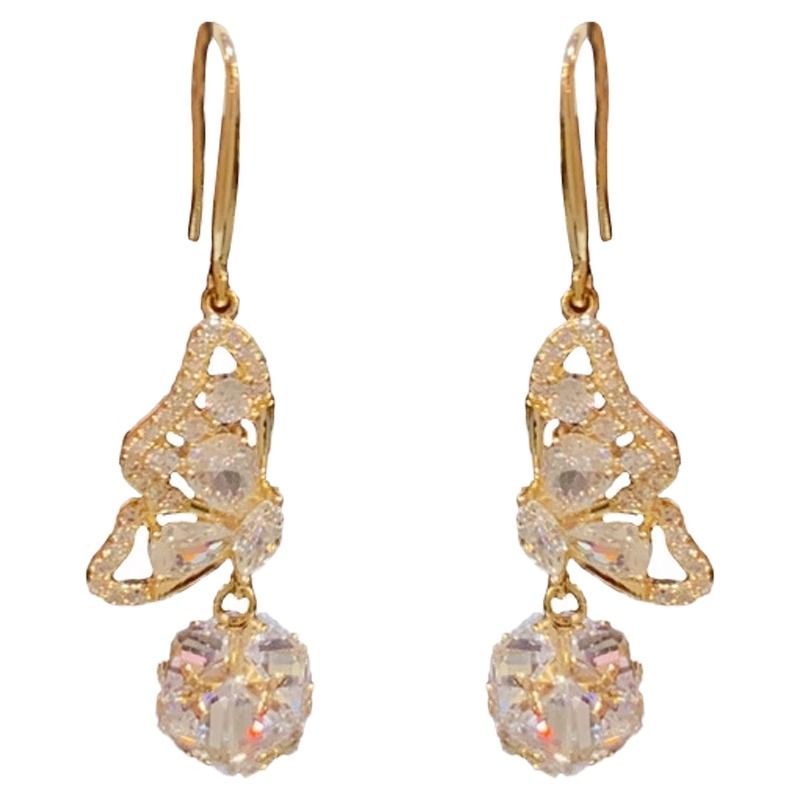 Light Luxury High-end Feel, Micro-inlaid Full Diamond Butterfly Ball Ear Hooks, Niche Fashion, Exquisite And Versatile,_voghion.com