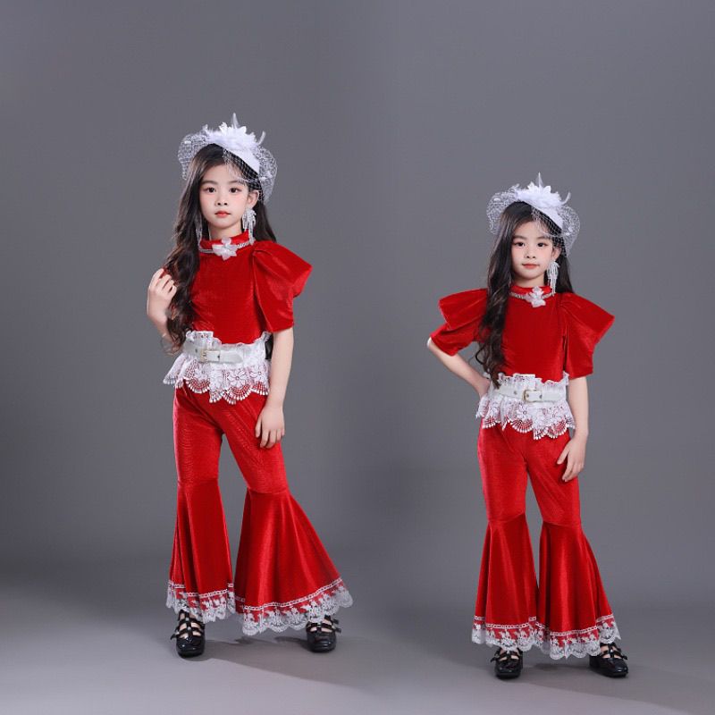 Girls Retro Jazz Dance Clothing Set For Performance And Stage_voghion.com