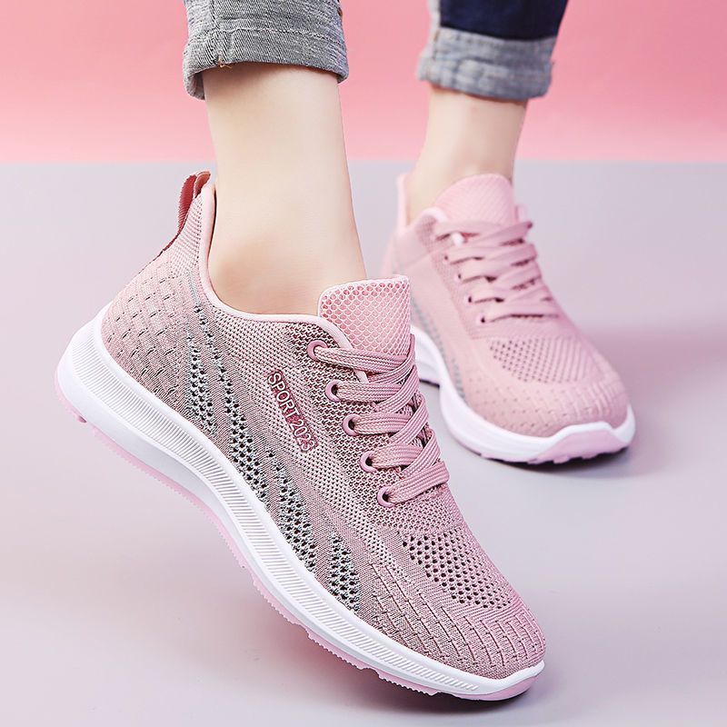 2025新款飞织网面防臭运动鞋休闲防滑软底妈妈轻便旅游跑步单鞋女