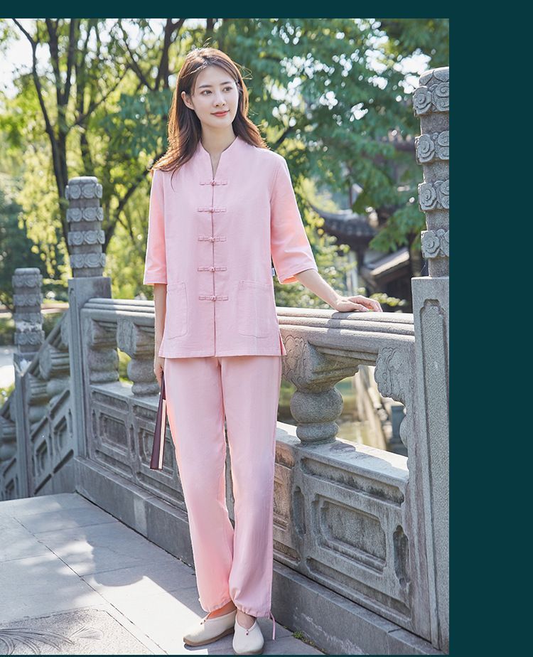 居士服禅修服女夏季薄款棉麻佛系禅意女装套装打坐禅服道家服装女 detail 9