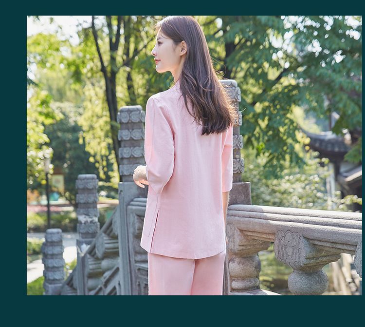居士服禅修服女夏季薄款棉麻佛系禅意女装套装打坐禅服道家服装女 detail 11
