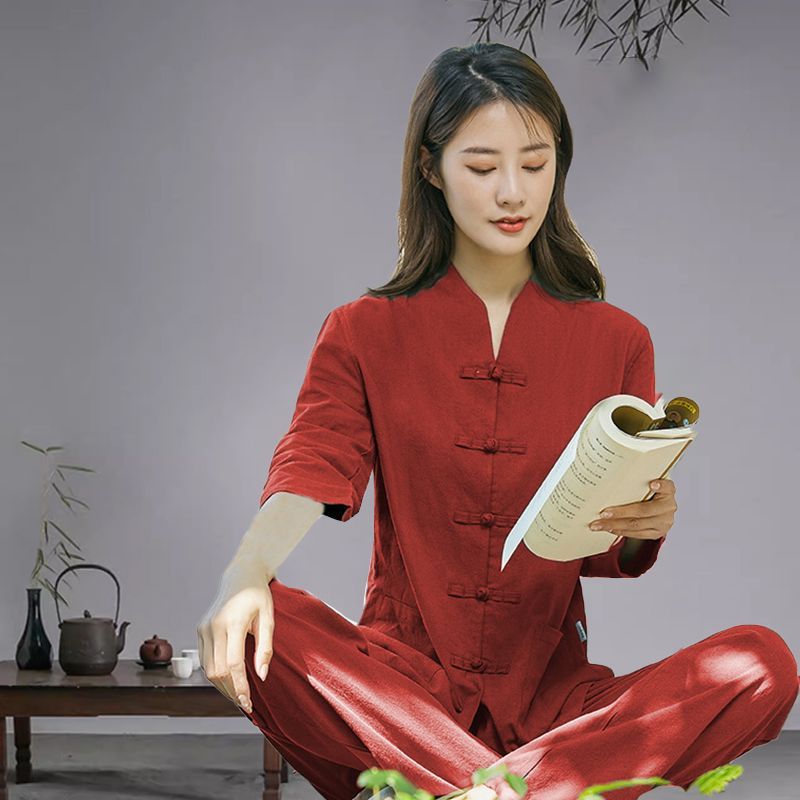 居士服禅修服女夏季薄款棉麻佛系禅意女装套装打坐禅服道家服装女 4