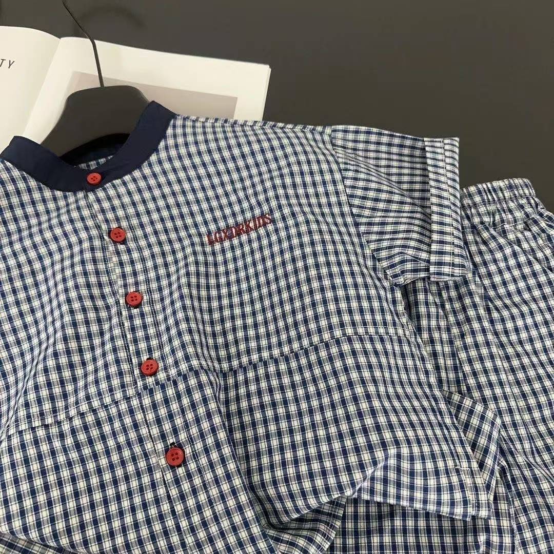 Completo estivo da bambino con pantaloncini a quadri e camicia_voghion.com