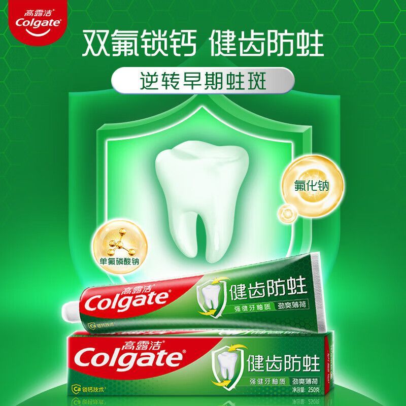 高露洁牙膏全面健齿防蛀250g大支超爽薄荷香口气清新含氟家用正品