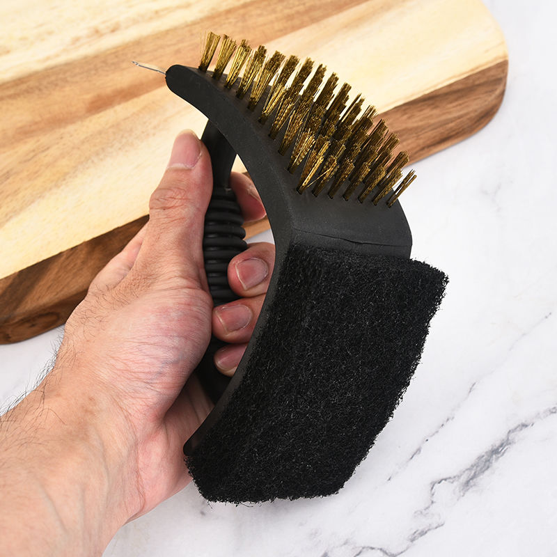 Outdoor Tool 3-in-1 Stainless Steel Copper Wire Compact For Cleaning BBQ Grill Oven Brush_voghion.com