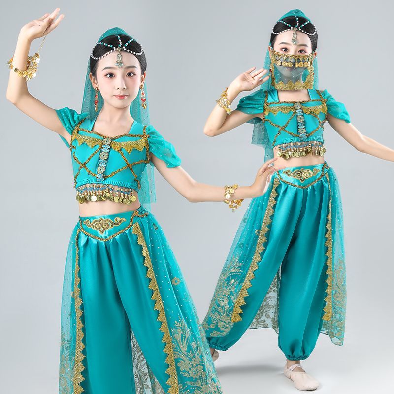儿童印度舞演出服天竺少女茉莉公主西域肚皮舞新疆民族舞蹈表演服 图片 2