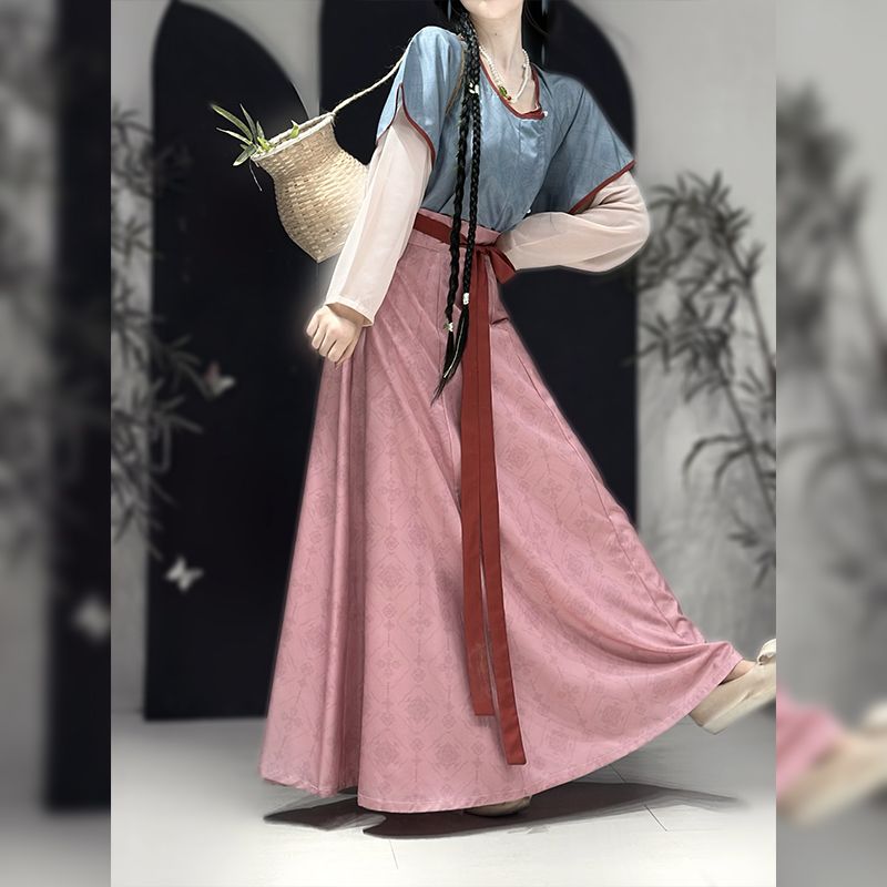 辰之美原创汉服女(兮月)唐制汉服唐褙齐腰春夏圆领衫八破裙套装