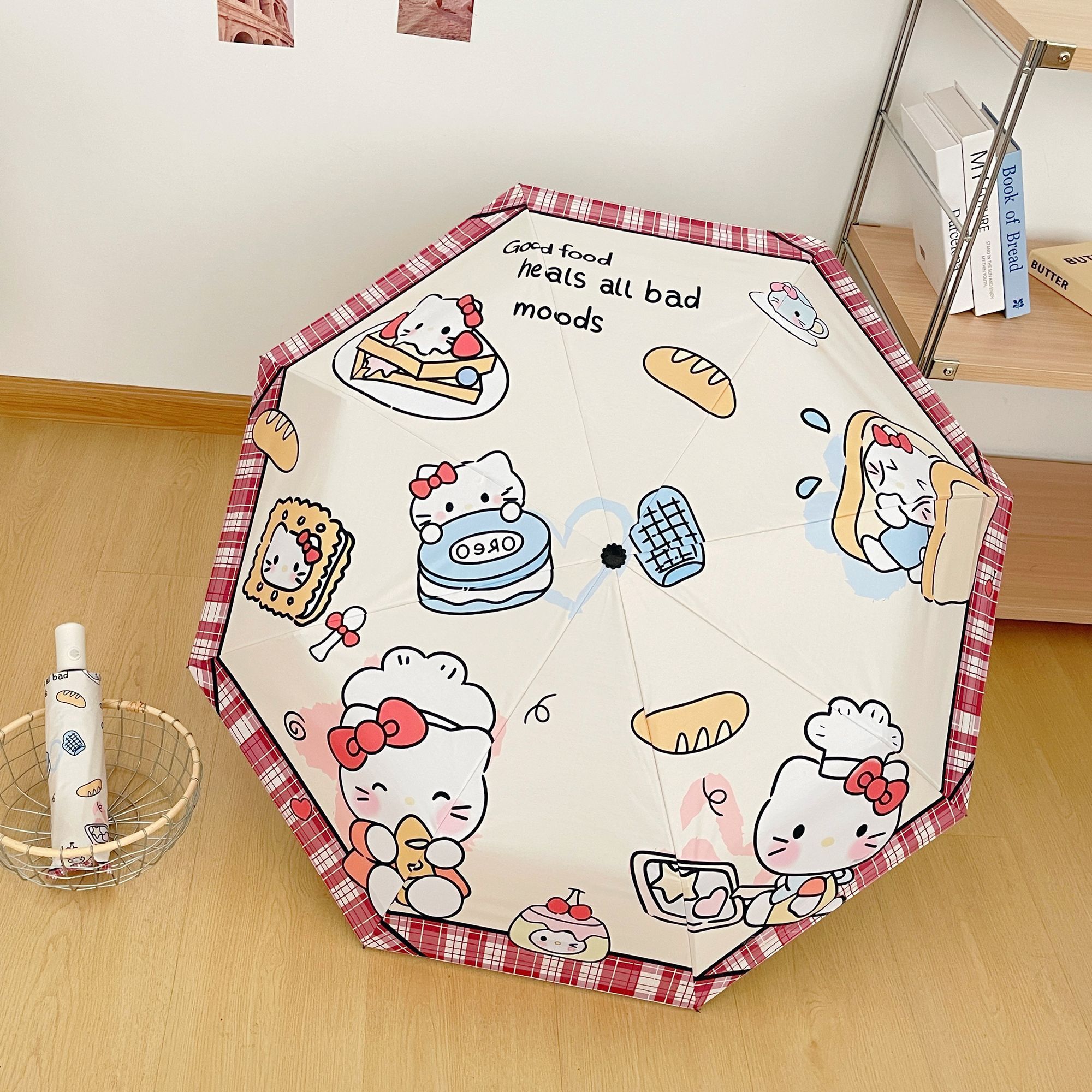 hellokitty凯蒂猫雨伞学生专用遮阳伞防晒防紫外线黑胶伞三折八骨自动伞