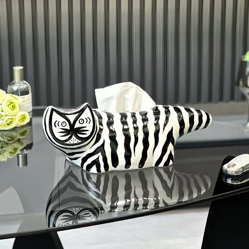 Scatola di fazzoletti a forma di gatto a strisce, decorazione di alta qualità, tavolo da pranzo per soggiorno, decorazione per la casa, scatola di carta creativa per la casa_voghion.com