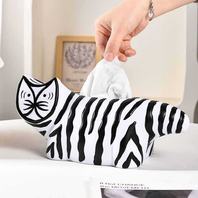 Scatola di fazzoletti a forma di gatto a strisce, decorazione di alta qualità, tavolo da pranzo per soggiorno, decorazione per la casa, scatola di carta creativa per la casa_voghion.com