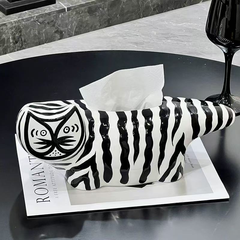 High Aesthetic Cartoon Striped Cat Tissue Box, High-end Decoration, Living Room Dining Table, Home Decoration, Creative Home Paper Box_voghion.com