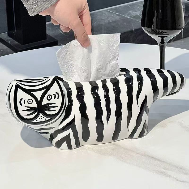 Scatola di fazzoletti a forma di gatto a strisce, decorazione di alta qualità, tavolo da pranzo per soggiorno, decorazione per la casa, scatola di carta creativa per la casa_voghion.com