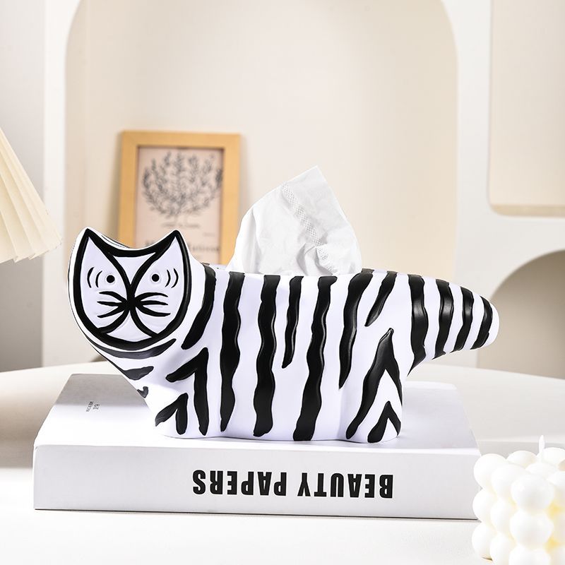 Scatola di fazzoletti a forma di gatto a strisce, decorazione di alta qualità, tavolo da pranzo per soggiorno, decorazione per la casa, scatola di carta creativa per la casa_voghion.com
