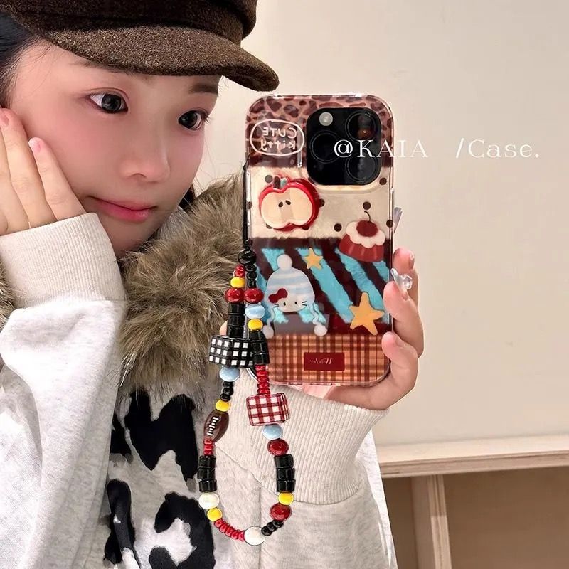 豹纹波点kt猫链条适用苹果16promax手机壳iPhone14/15Plus/13/12
