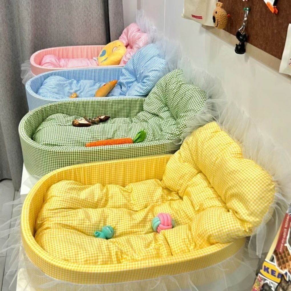 四季通用网红宠物窝马卡龙风格椭圆宠物窝中小型犬睡垫宠物用品床