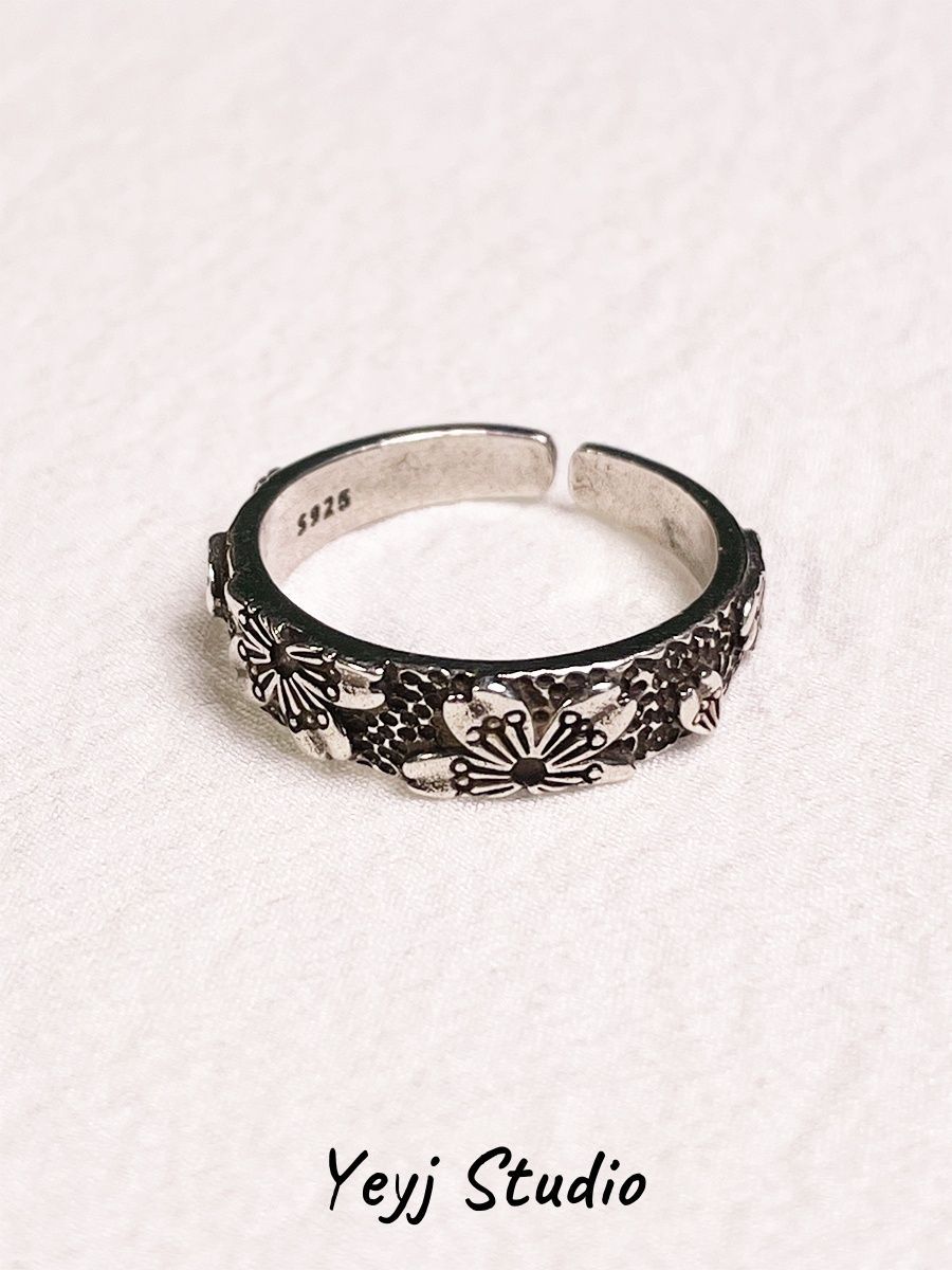 Vintage Cherry Blossom Adjustable Ring For Men And Women_voghion.com