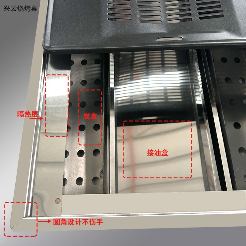 无烟烧烤桌碳烤不锈钢自助烧烤桌商用家用户外一体烧烤小烤肉桌子 图片 3