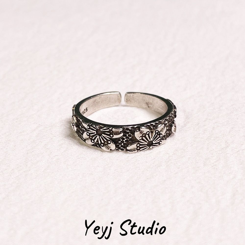 Vintage Cherry Blossom Adjustable Ring For Men And Women_voghion.com