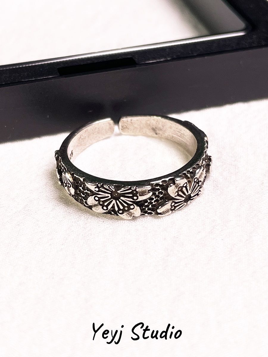 Vintage Cherry Blossom Adjustable Ring For Men And Women_voghion.com
