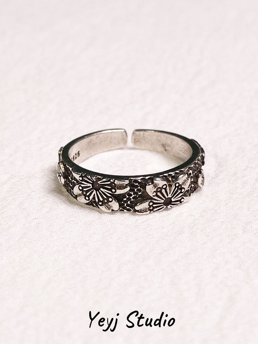 Vintage Cherry Blossom Adjustable Ring For Men And Women_voghion.com