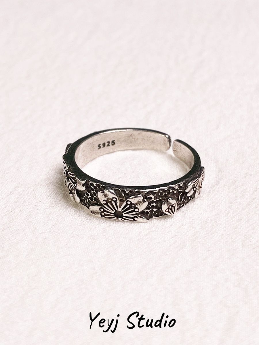 Vintage Cherry Blossom Adjustable Ring For Men And Women_voghion.com
