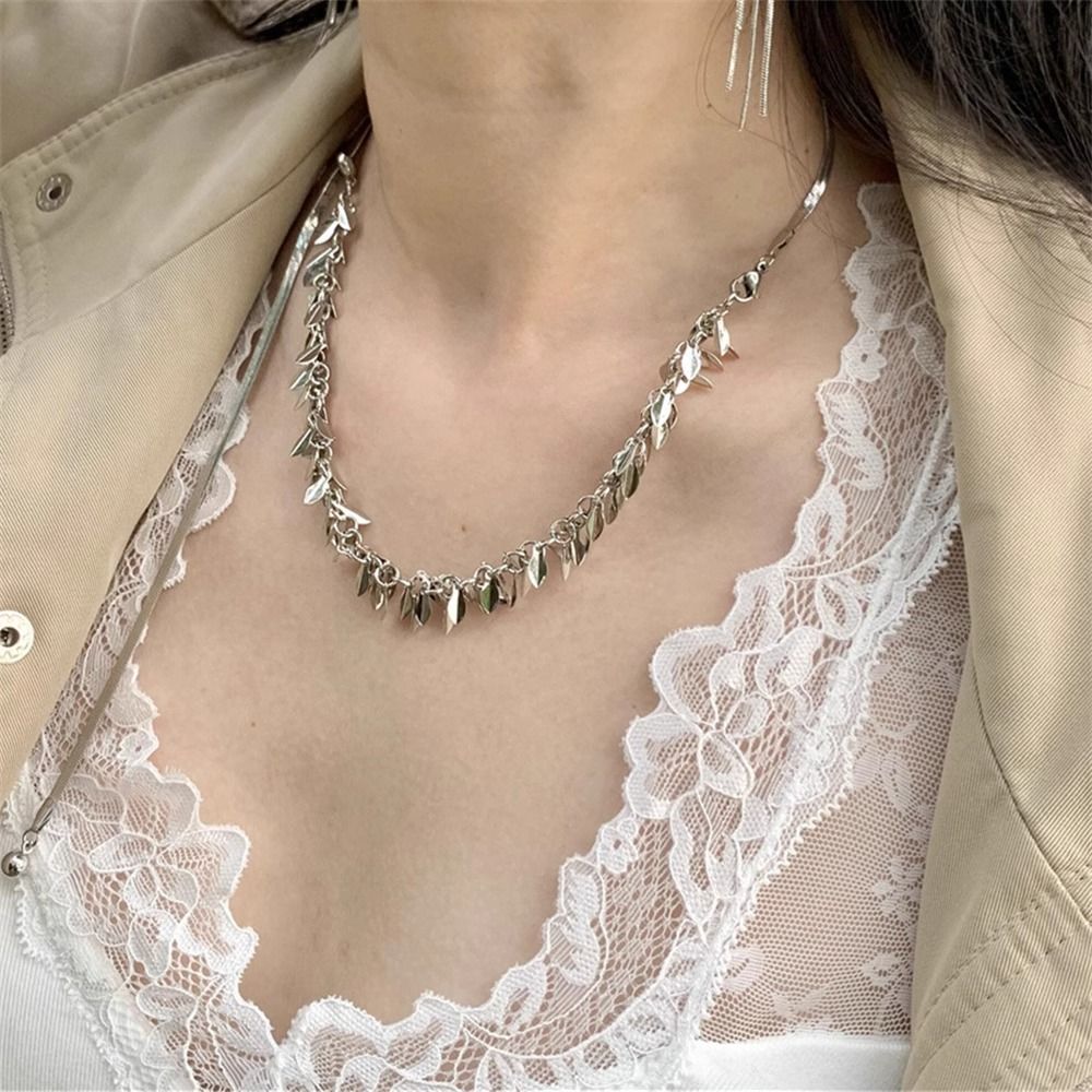 silver Wheat Ear Tassel Pull-Adjustable Necklace For Women, Light Luxury Niche High-End Clavicle Chain, Exquisite And_voghion.com