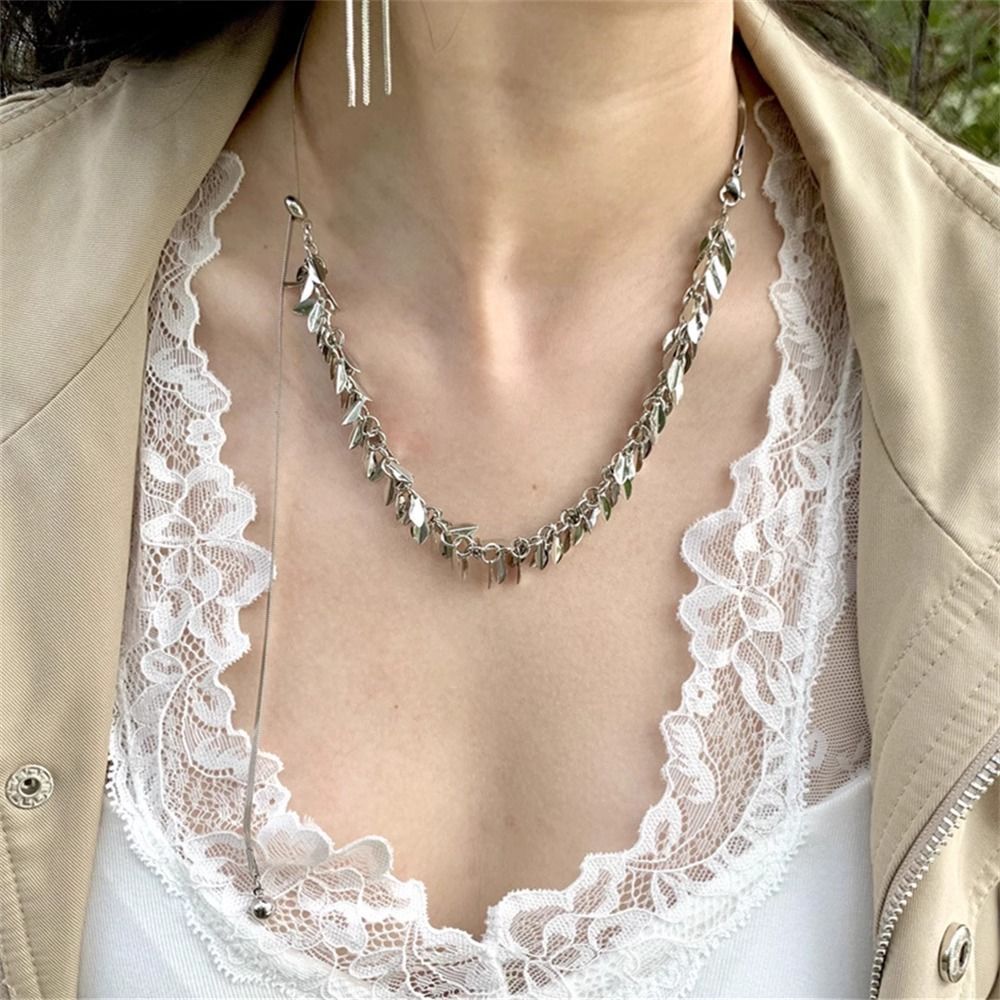 Silver Wheat Ear Tassel Necklace Adjustable Clavicle Chain, Exquisite_voghion.com