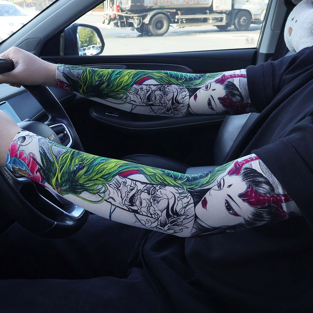 Men Summer Ice Silk Sun Outdoor Driving Sunshade UV Protection Tattoo Arm Sleeves For Women_viptrois.com