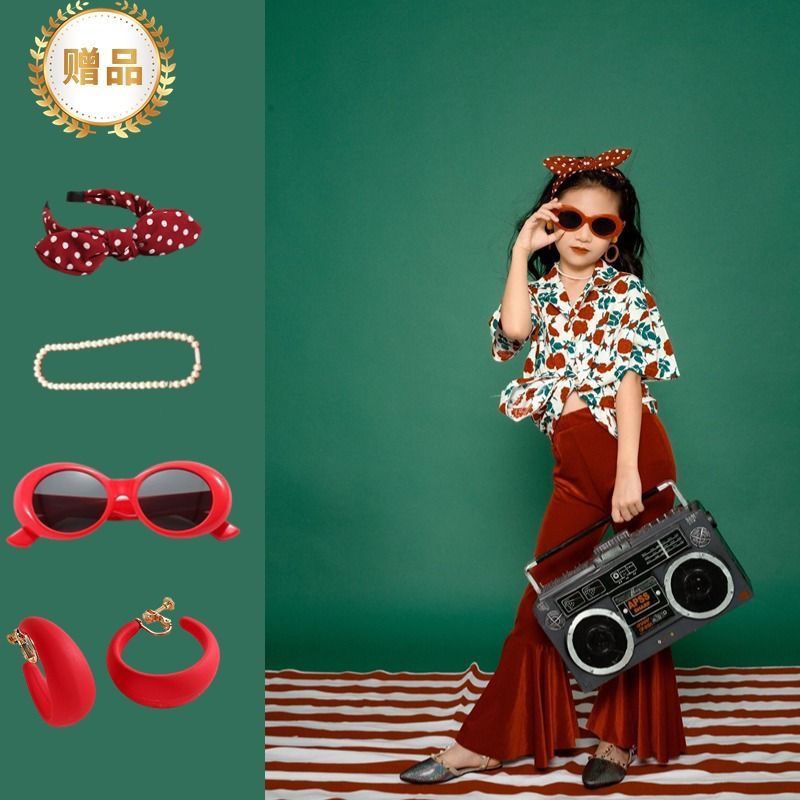 Mädchen Retro Schlaghose Und Blumenhemd Set Im Hong Kong Stil_voghion.com