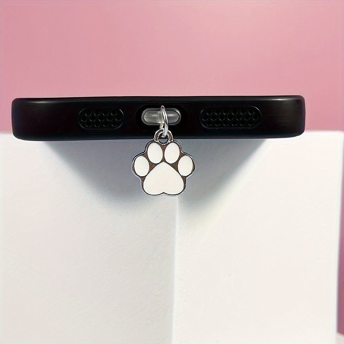Metal Black White Cat Paw Phone Dust Plug Charging Port Cover Pendant For Type-C_voghion.com