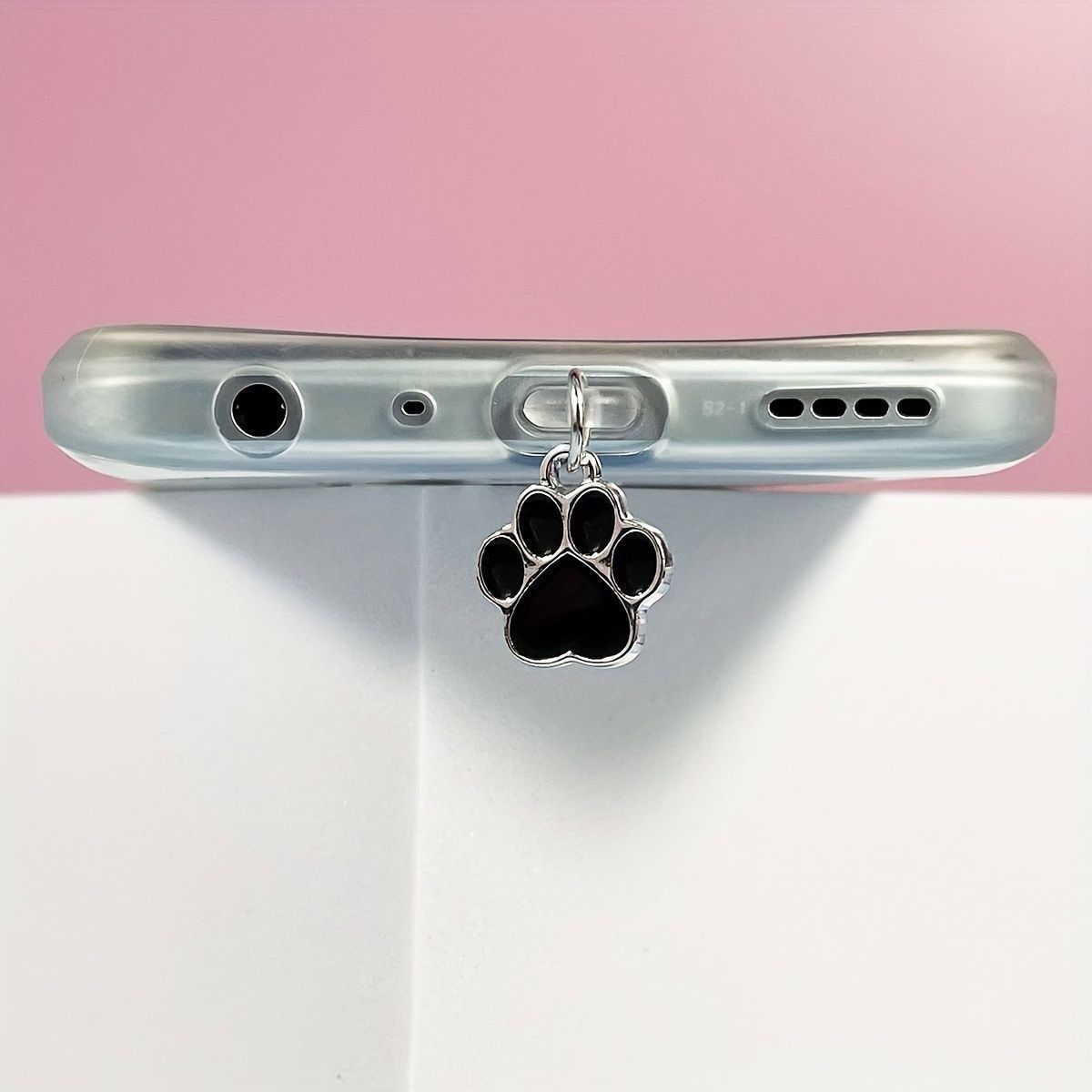Metal Black White Cat Paw Phone Dust Plug Charging Port Cover Pendant For Type-C_voghion.com