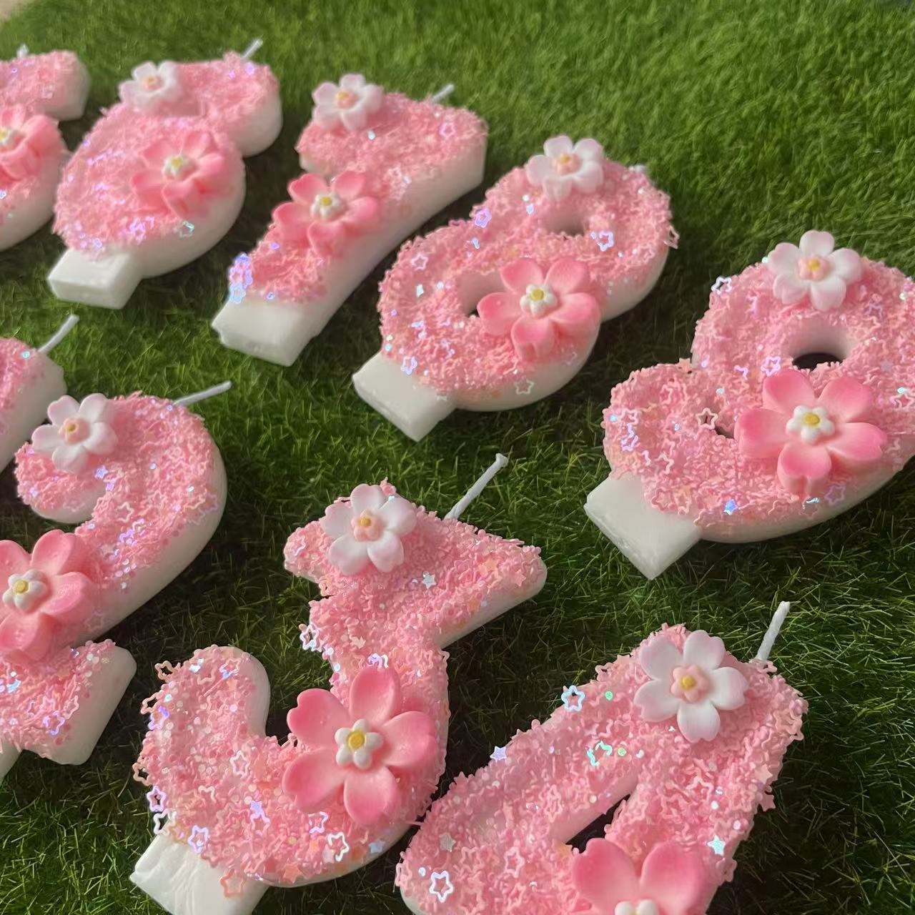 粉色花朵创意数字蜡烛生日装饰生日蛋糕蛋糕手工派对庆生公主