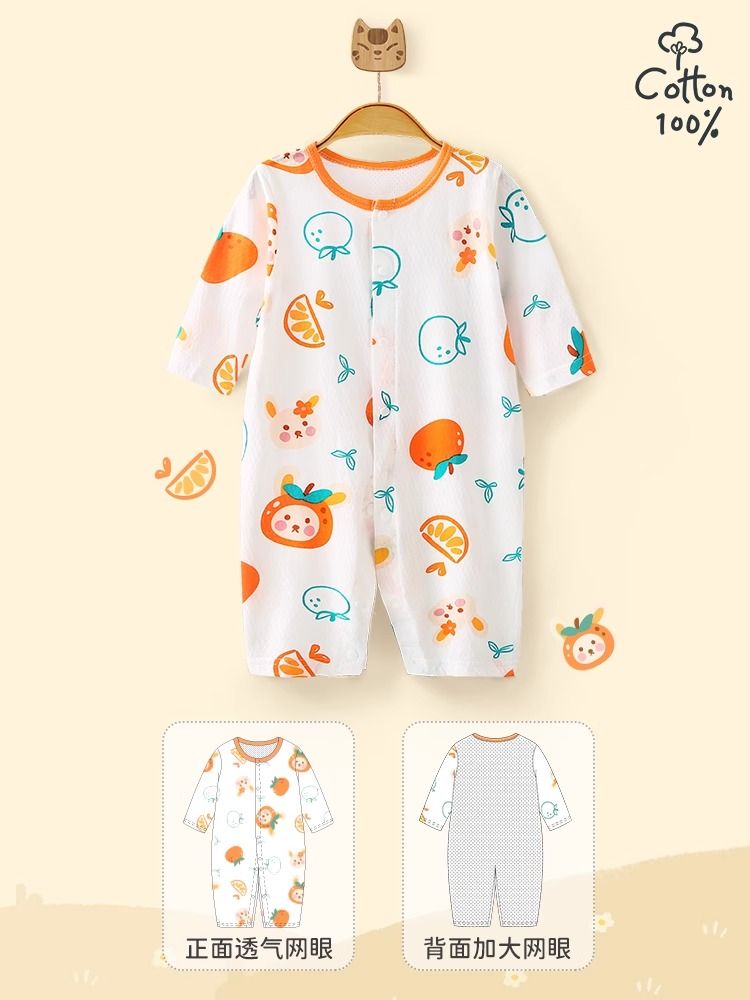 婴儿长袖连体衣宝宝夏装哈衣新生幼儿衣服夏季薄款爬服家居空调服