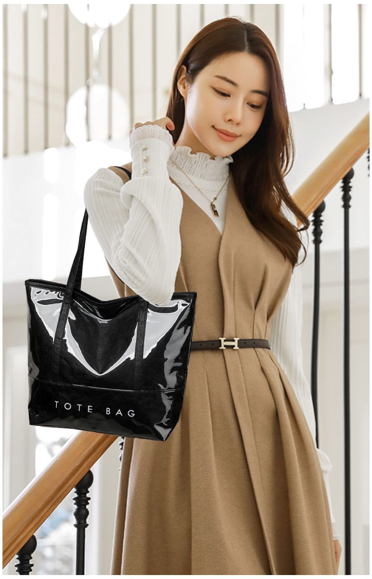 Exquisite Transparent Tote Bag In Dupont Paper Large Capacity_voghion.com