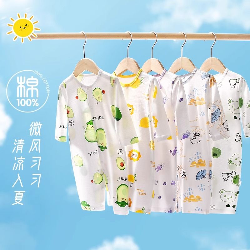婴儿长袖连体衣宝宝夏装哈衣新生幼儿衣服夏季薄款爬服家居空调服