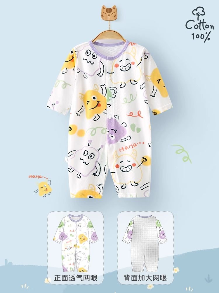 婴儿长袖连体衣宝宝夏装哈衣新生幼儿衣服夏季薄款爬服家居空调服