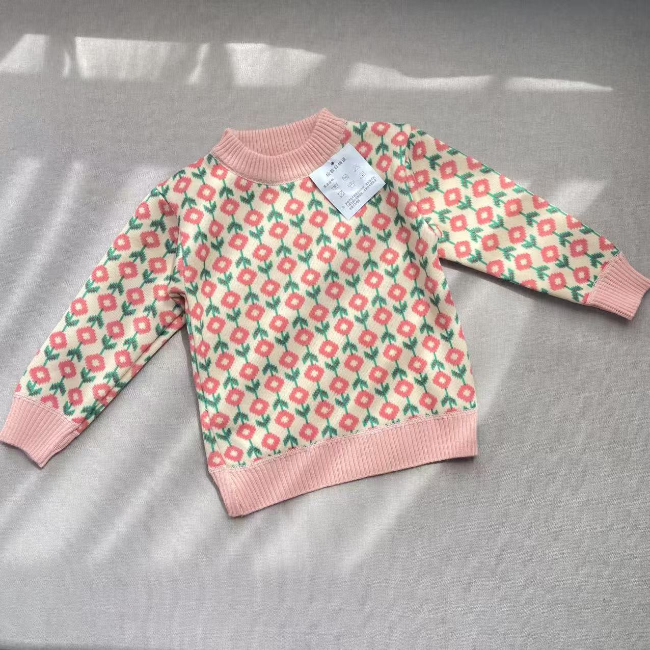 女童毛衣针织秋冬季2024加绒中大童圆领打底 开衫