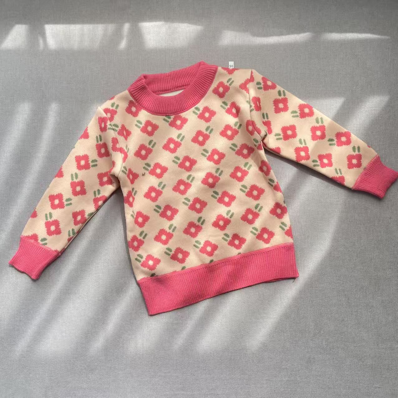 女童毛衣针织秋冬季2024加绒中大童圆领打底 开衫