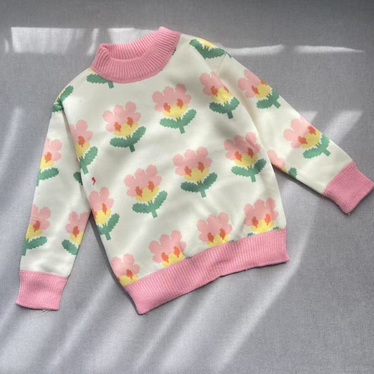 女童毛衣针织秋冬季2024加绒中大童圆领打底 开衫